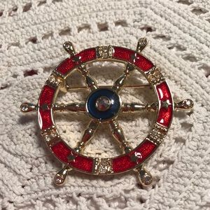 Vintage Nautical Danecraft Enamel Ships Wheel Pin